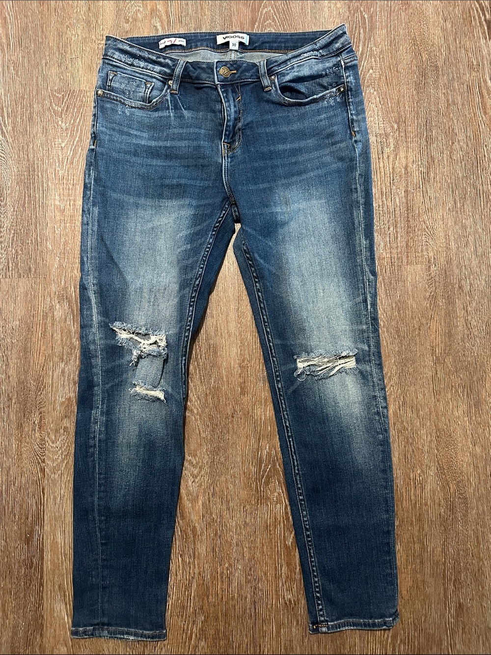 Vigoss Women's Ripped Skinny Jeans - Medium Blue